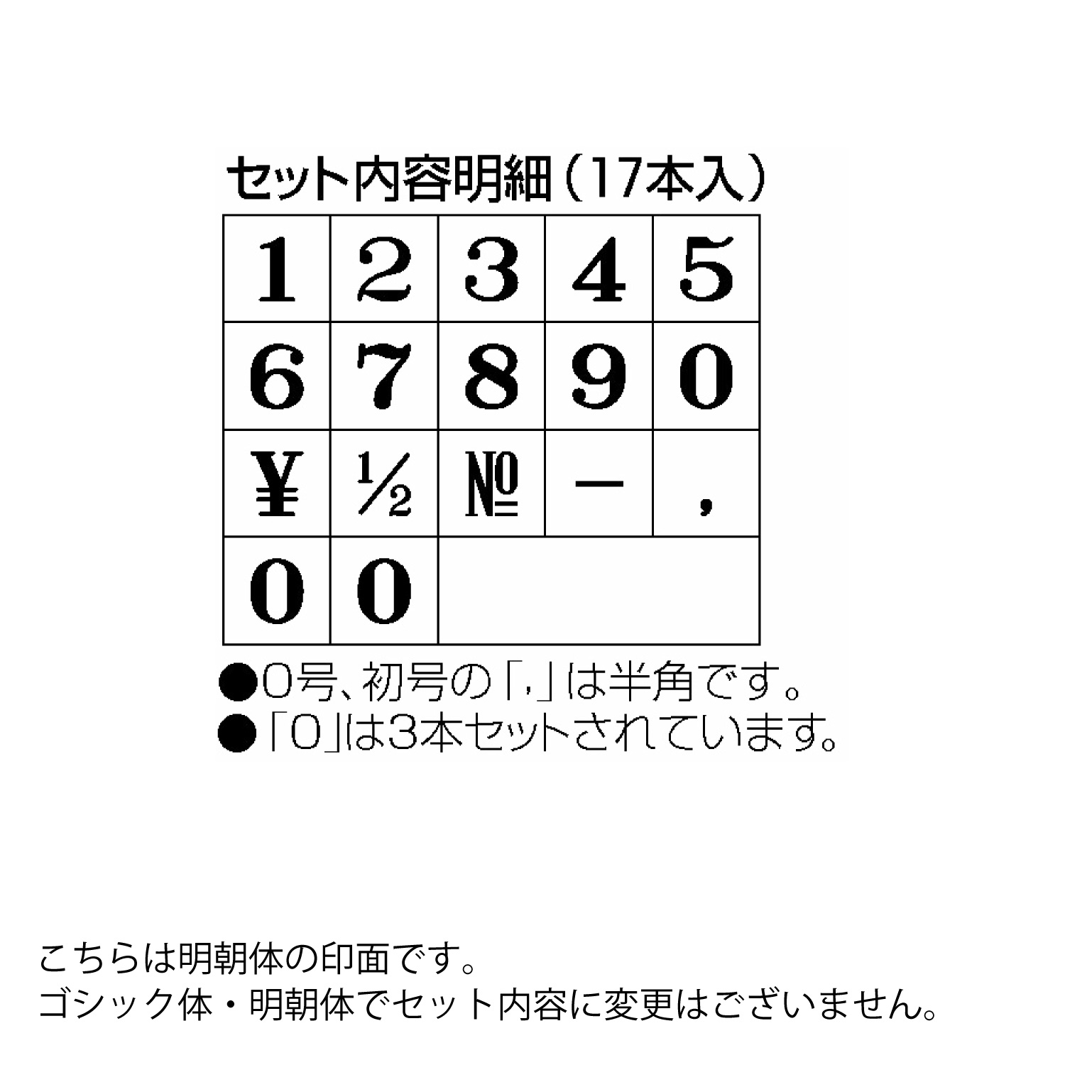 柄付ゴム印 連結式 数字　明朝体　1号　単品_5