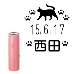 【猫印面:RP003】イラストデーターネームEX15号 【別注品】 キャップ式 コーラルピンク