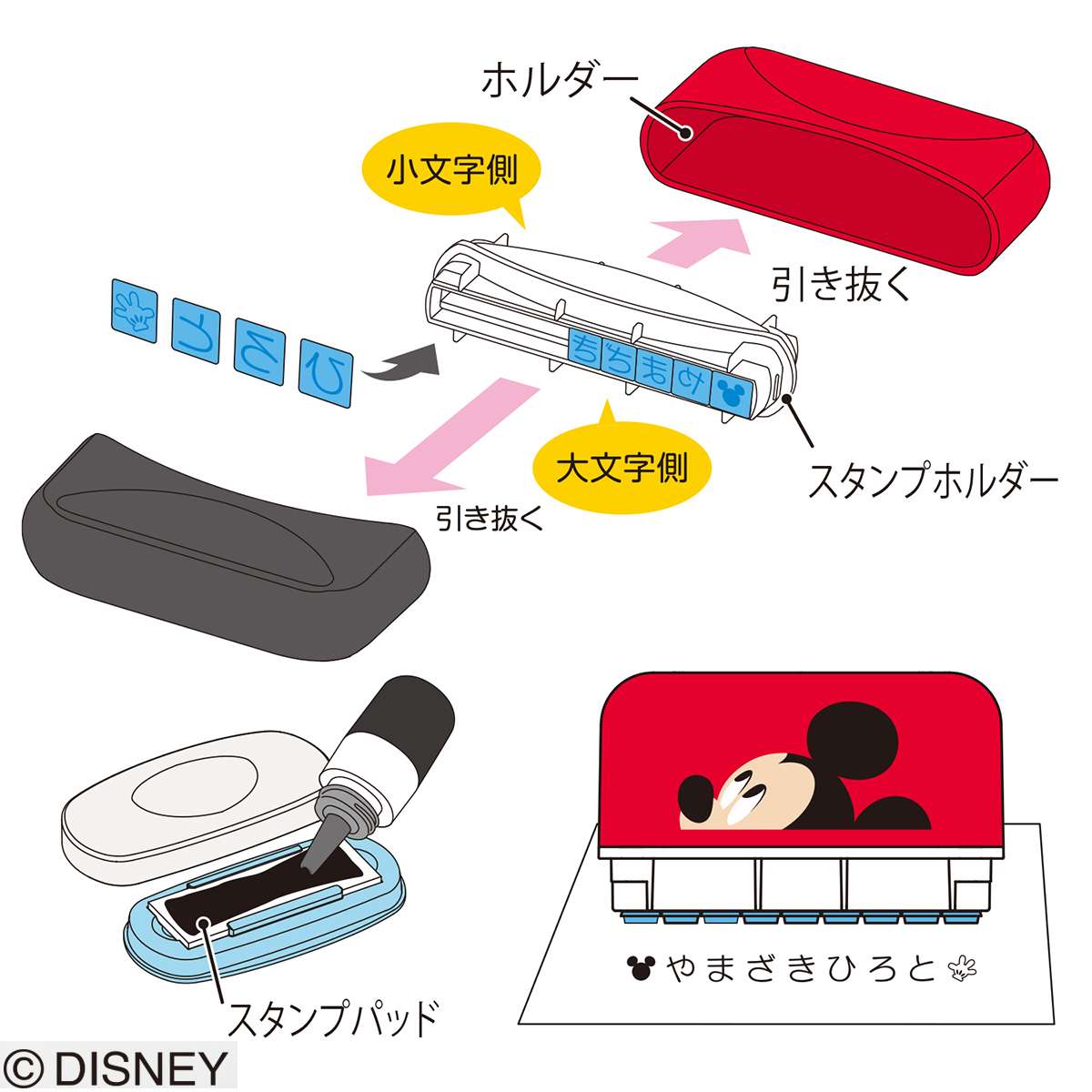 公式通販 おなまえスタンプ 大文字 小文字セット ディズニー 印鑑 はんこの通販シヤチハタ シャチハタではありません オフィシャルショップ