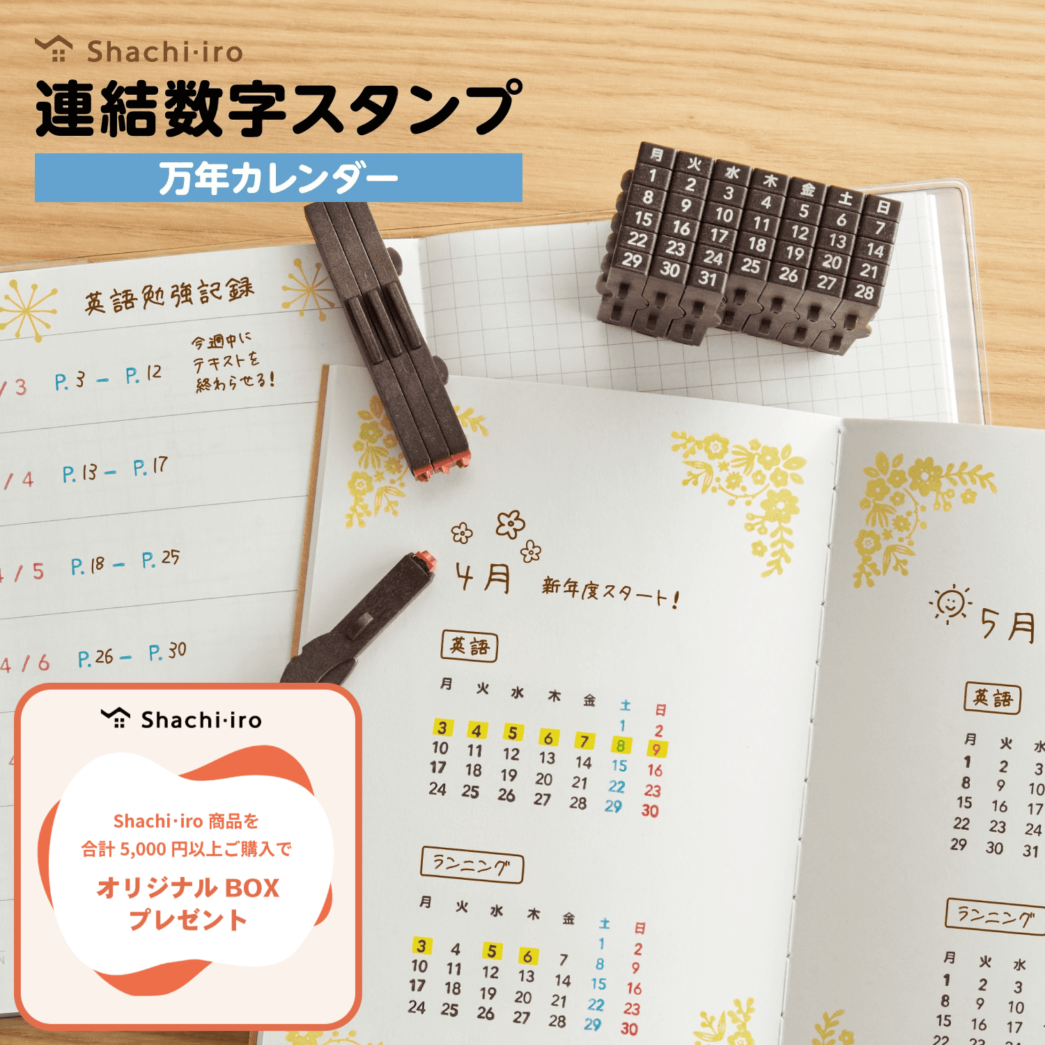 連結数字スタンプ 万年カレンダー 日本語・英語_1