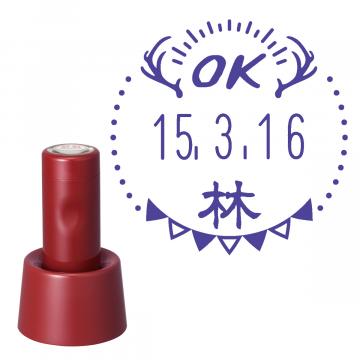 日付印 イラストデーターネームEX15号 スタンド式 レッド【別注品】 RP019