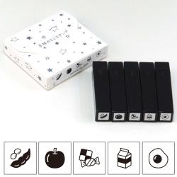 ファインカラースタンパー　手帳のミニスタンプ　5個セット(プラスチックホルダー仕様) 9.食べ物2