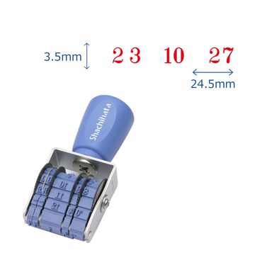 回転ゴム印 エルゴグリップ 欧文トビ日付 明朝体 5号（小切手用）